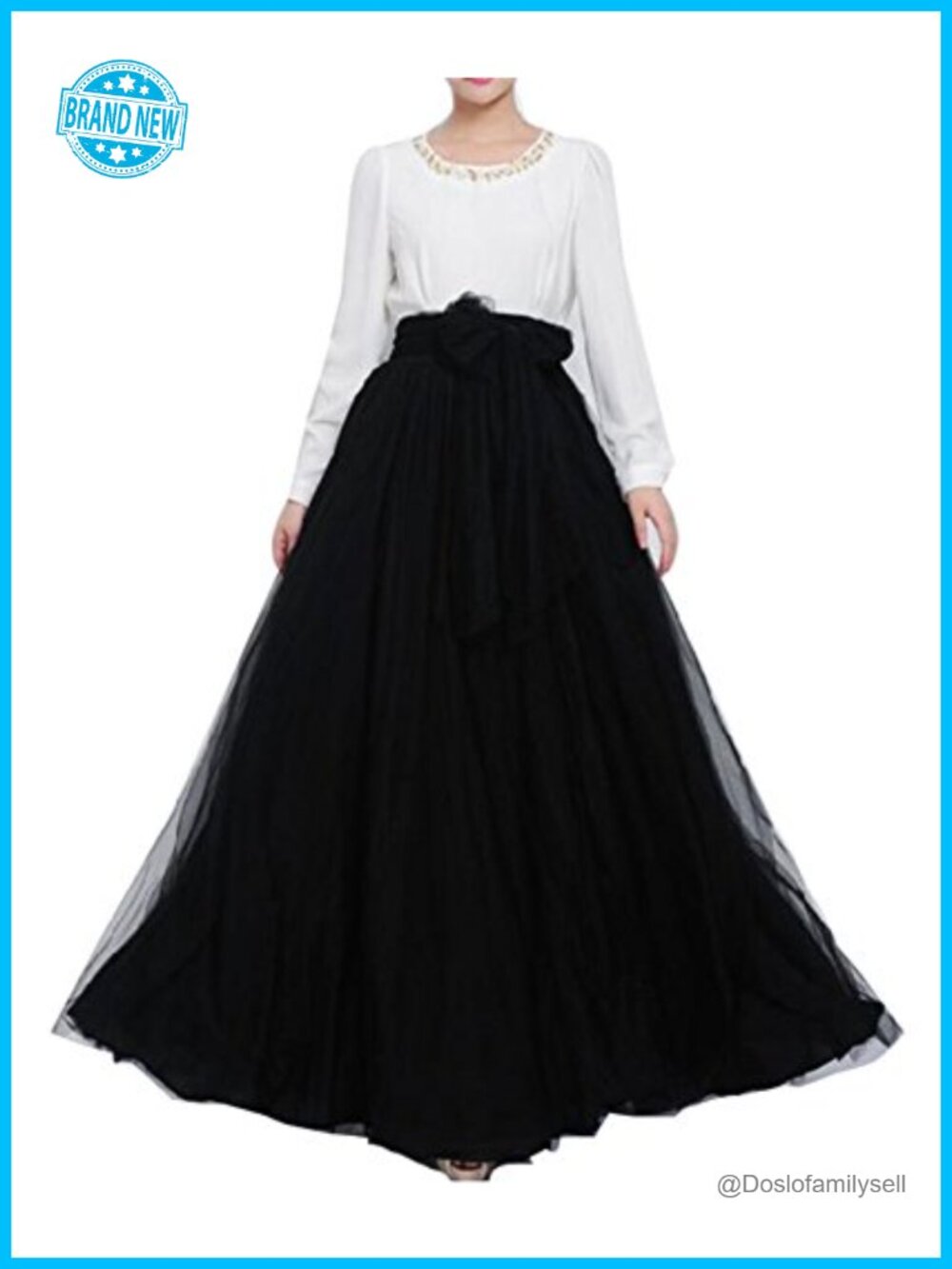 Women Tulle Maxi Skirt A Line High Waisted Floor Length with Bowknot Belt for